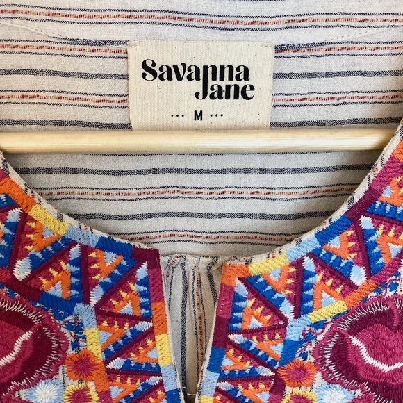 SAVANNAH JANE Embroidered Bell Sleeve Striped Top - Picture 2 of 6